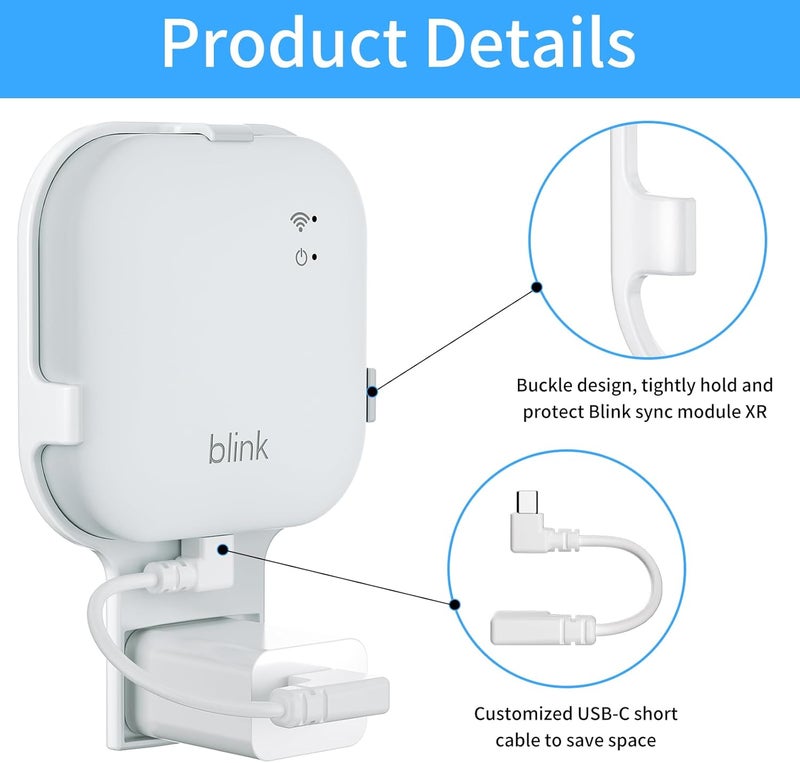 Gresus All-New Outlet Wall Mount for Blink Sync Module XR, Sync Module XR Mount Holder for Blink Outdoor Indoor Camera, No Messy Wires,No Screws Saving Space Blink Sync Camera Mount with Short Cable (1Pack) - Image 5